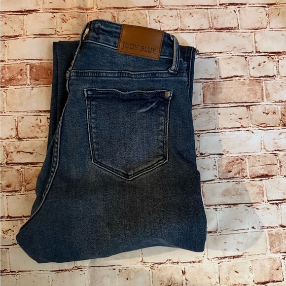 Judy Blue Dark Wash Denim with Brown Patch - Picture 2 of 12
